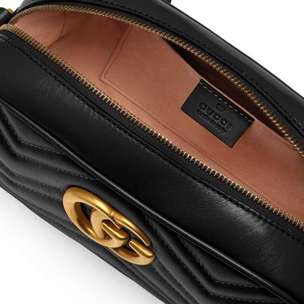 GUCCI Marmont Matelassé Black Leather Shoulder Bag