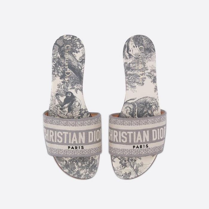DIOR Dway Gray Toile de Jouy Mule Slide Sandals for Women