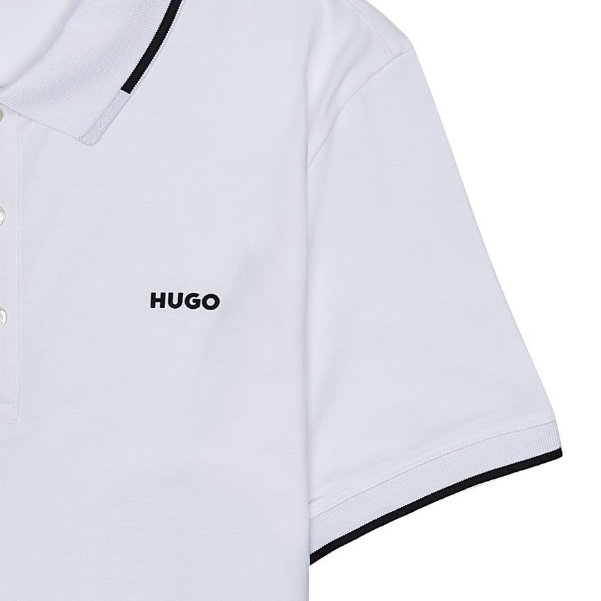 HUGO BOSS Men’s Embroidered Logo Polo T-Shirt White Cotton