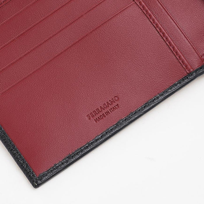 Ferragamo Gancini Bifold Wallet Black Red Leather Men’s