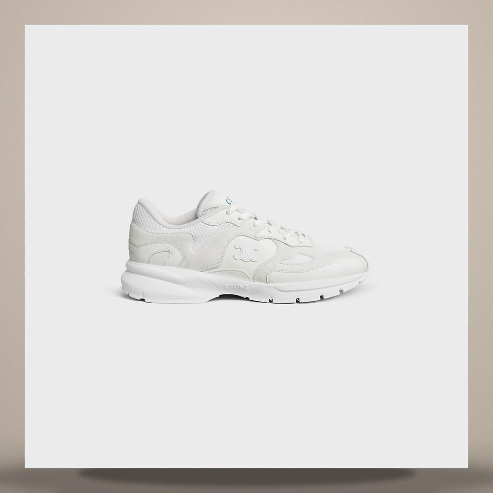 CELINE Runner Sneakers Calfskin Suede Mesh Optic White Low-Top 368255500C 01OP
