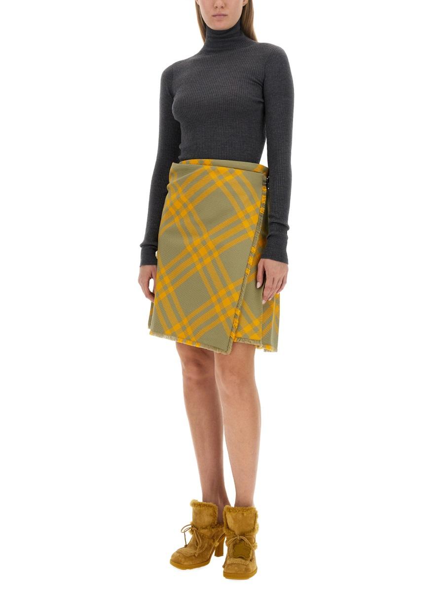 BURBERRY Beige Checked Wool Mini Skirt