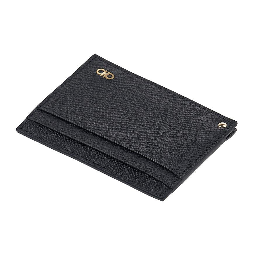 Ferragamo Men’s Gancini Leather Card Holder Wallet Black 0775660