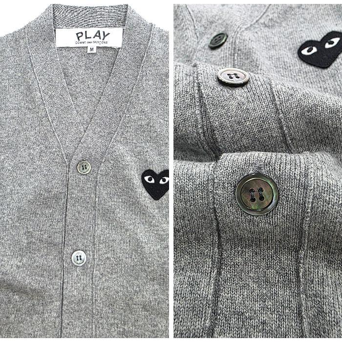 Comme des Garcons Light Grey V-Neck Cardigan Black Patch Knit