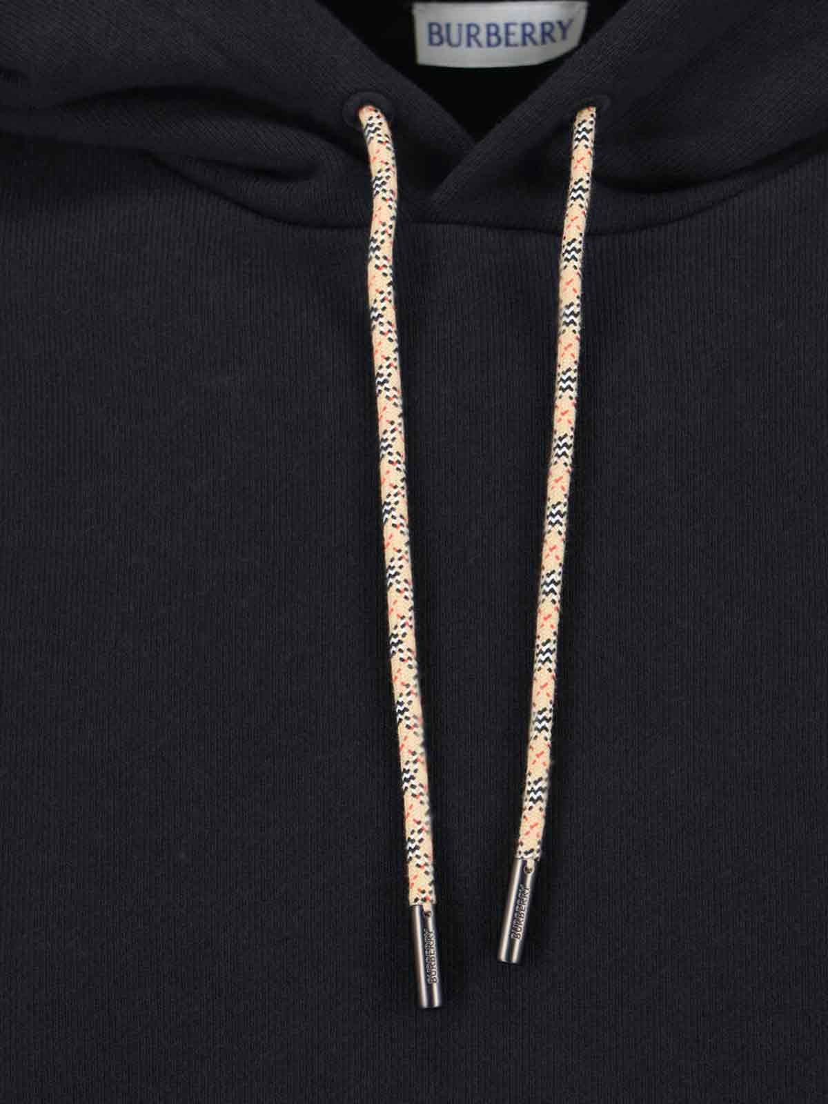 BURBERRY Black Cotton Logo Hoodie Sweatshirt for Men