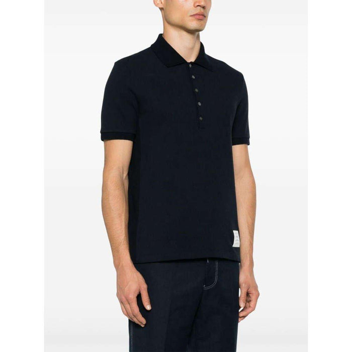 THOM BROWNE Navy Diagonal Logo Polo T-Shirt Unisex