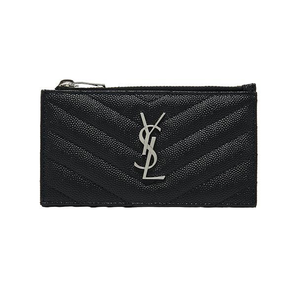 Saint Laurent Monogram Zip Fragment Card Holder Black Leather
