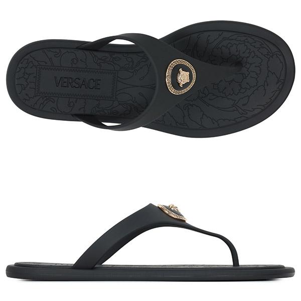 Versace Black Gold Aelia Flat Sandals
