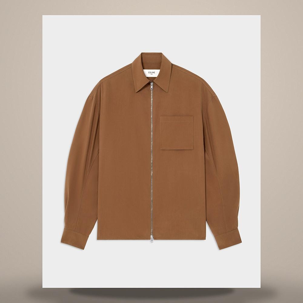 CELINE Silk Canvas Walnut Overshirt Long Sleeve Shirt RV1A21736 20NX