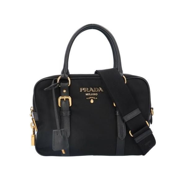 PRADA Black Saffiano Leather Shoulder Tote Bag Gold Logo