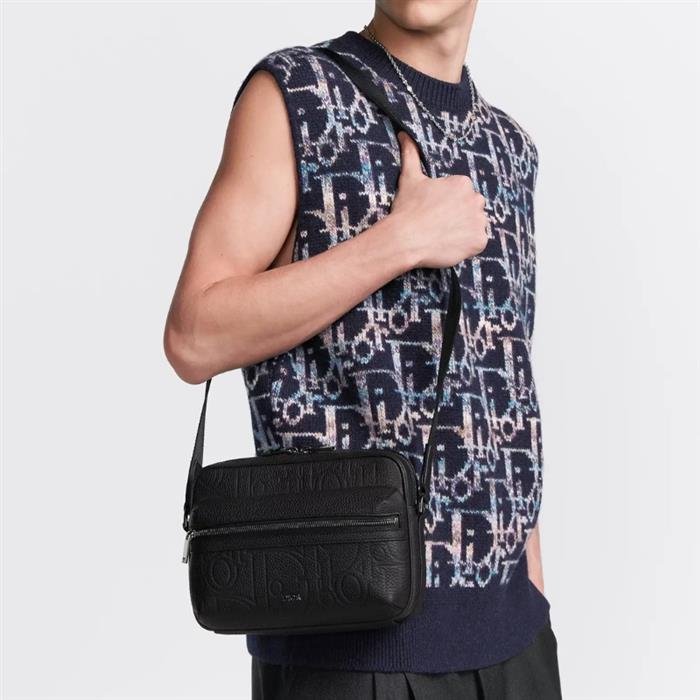 DIOR Rider 20 Leather Zipper Messenger Bag Crossbody Black