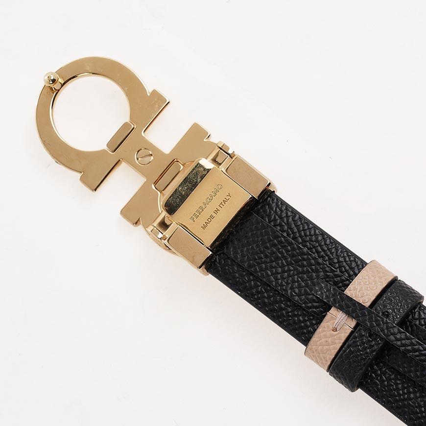 Ferragamo Women’s Reversible Gancini Belt Macadamia/Nero Leather