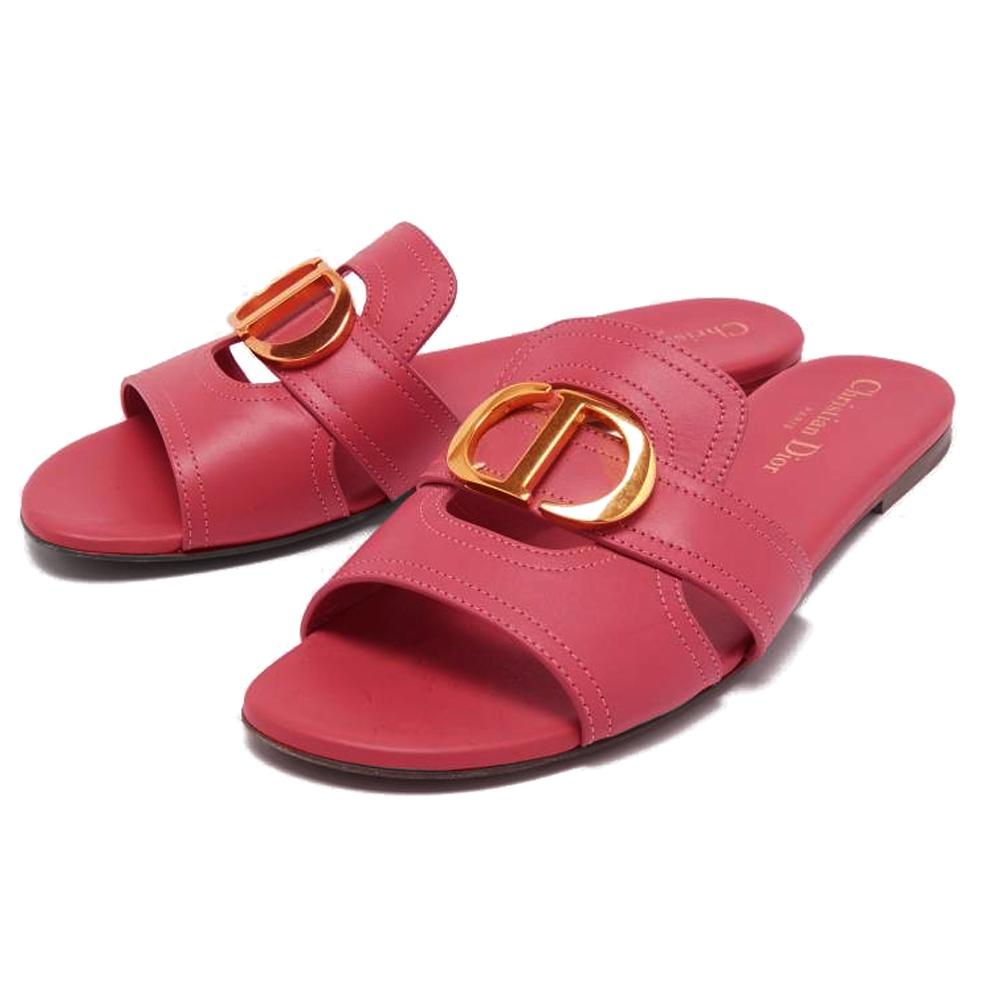 DIOR 30 Montaigne Gold-Tone Logo Leather Mule Slides Women’s Slippers
