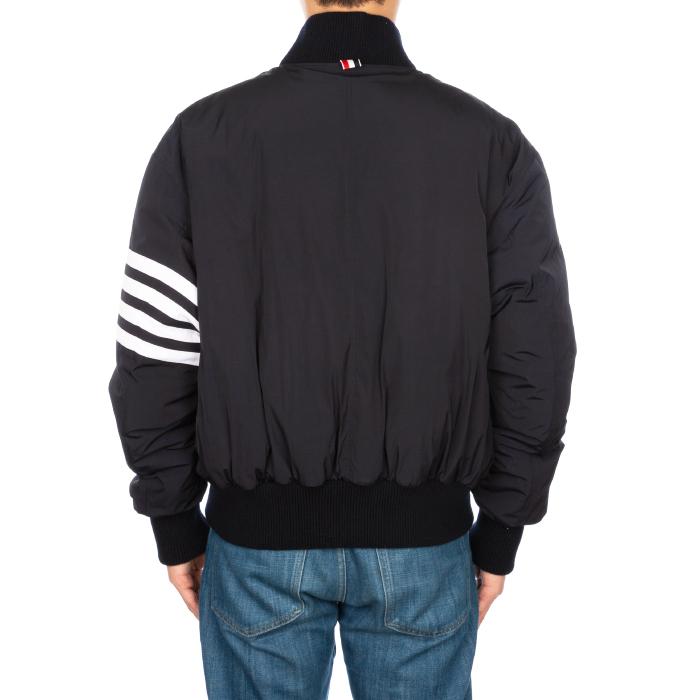 THOM BROWNE Diagonal Stripe Nylon Bomber Down Jacket Navy