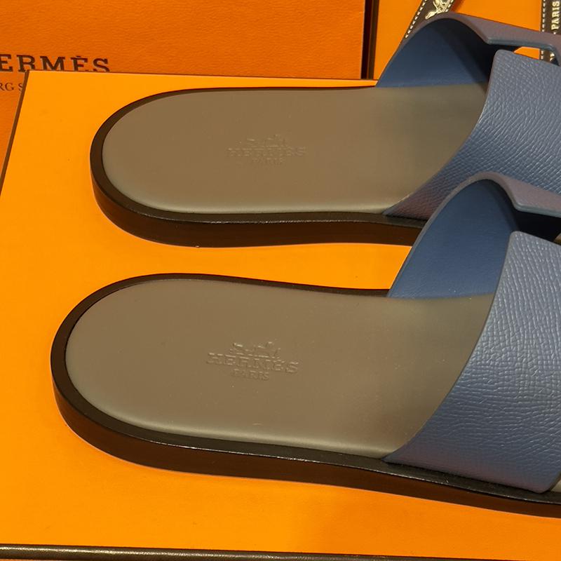 HERMES Izmir Epsom Calfskin Blue Gray Two-Tone Men’s Sandals