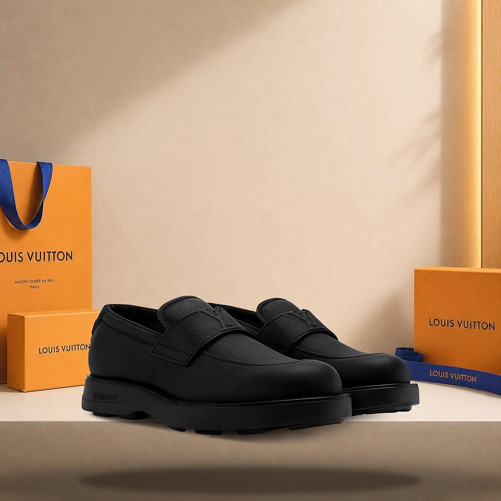 Louis Vuitton Bastille Loafers Black Leather Men's Shoes