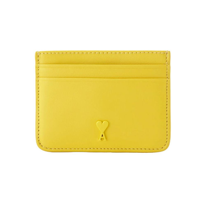 AMI Heart Logo Card Holder Pastel Yellow Leather Wallet