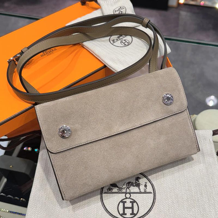 HERMES Grizzly Suede Nappe Mini Crossbody Bag Palladium Hardware