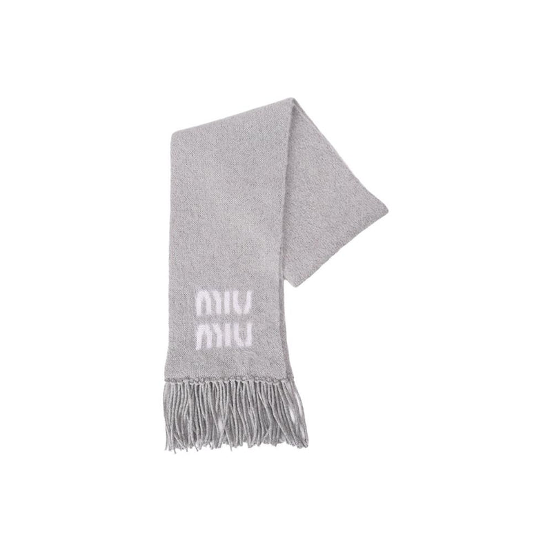Miu Miu Logo Print Mohair Scarf Gray