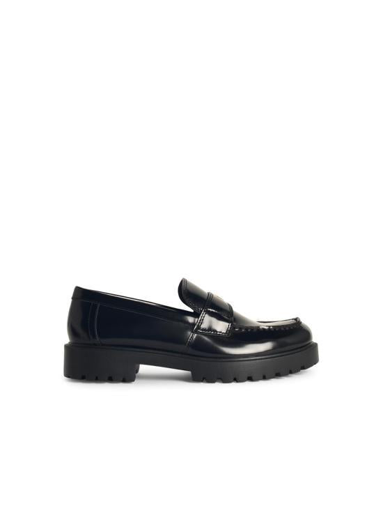Tory Burch Black Leather Lug Loafers