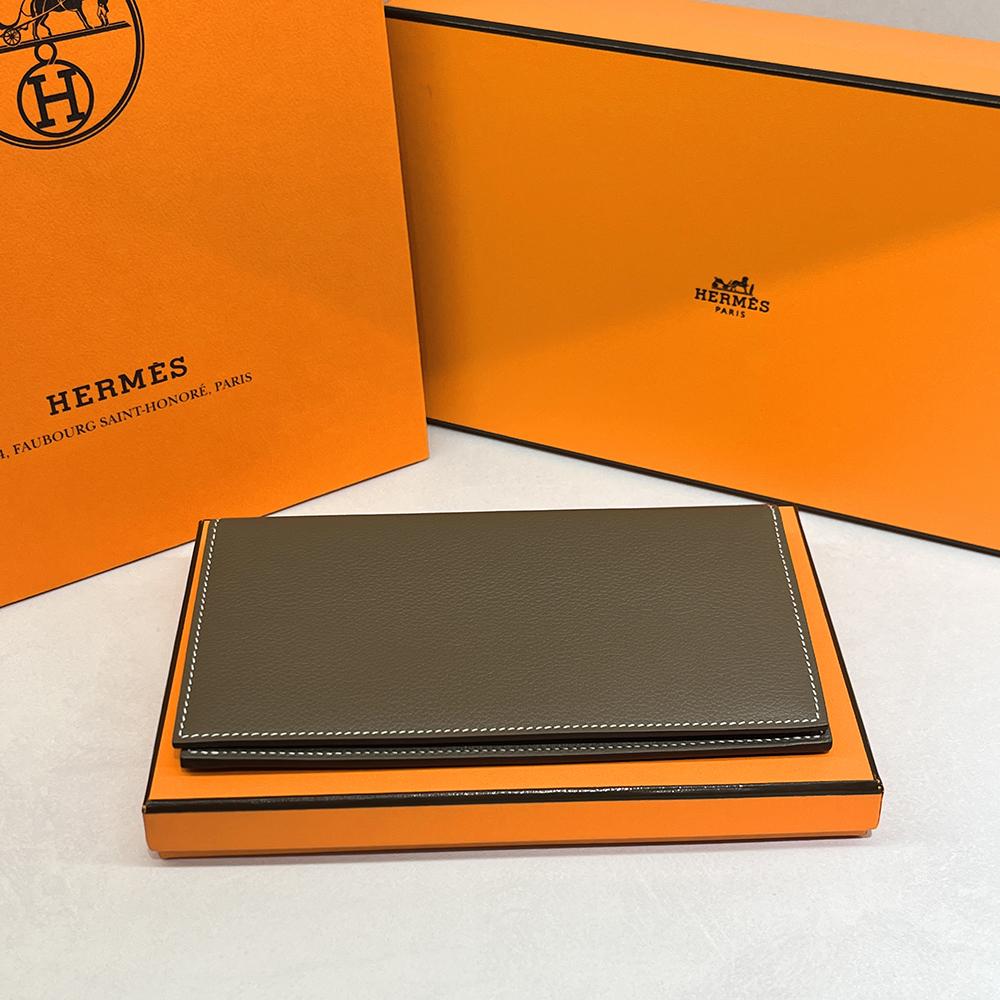 HERMES Epsom Calfskin Citizen Twill Long Wallet Etoupe Horse Lining