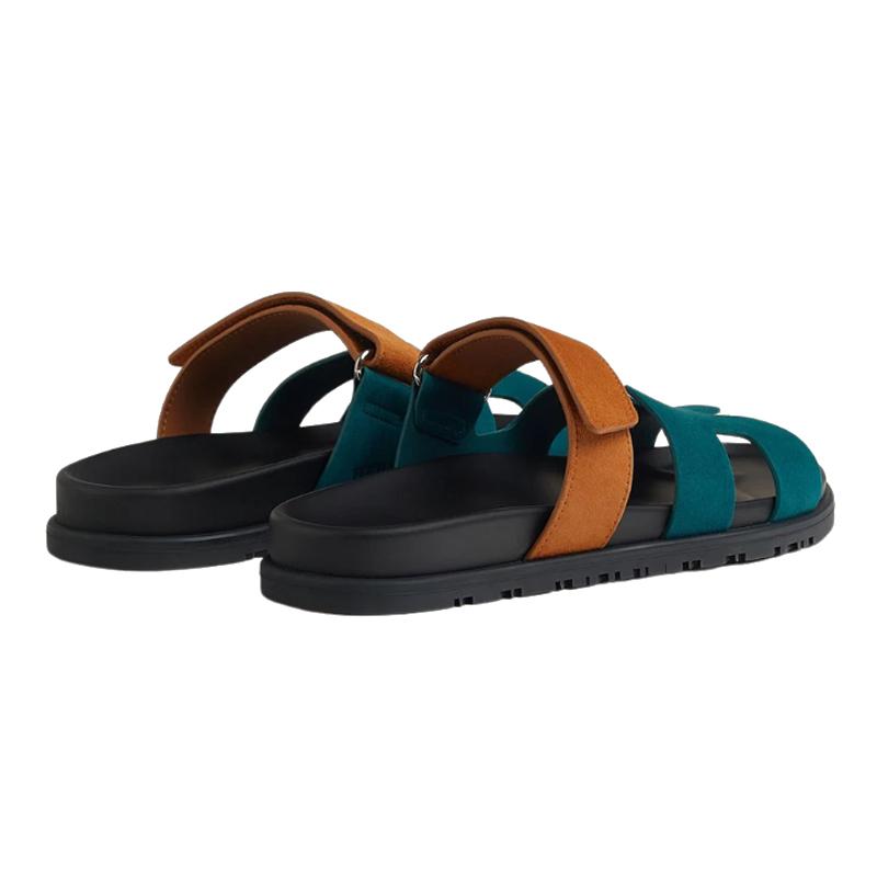 HERMES Women’s Chypre Suede Goatskin Two-Tone Sandals