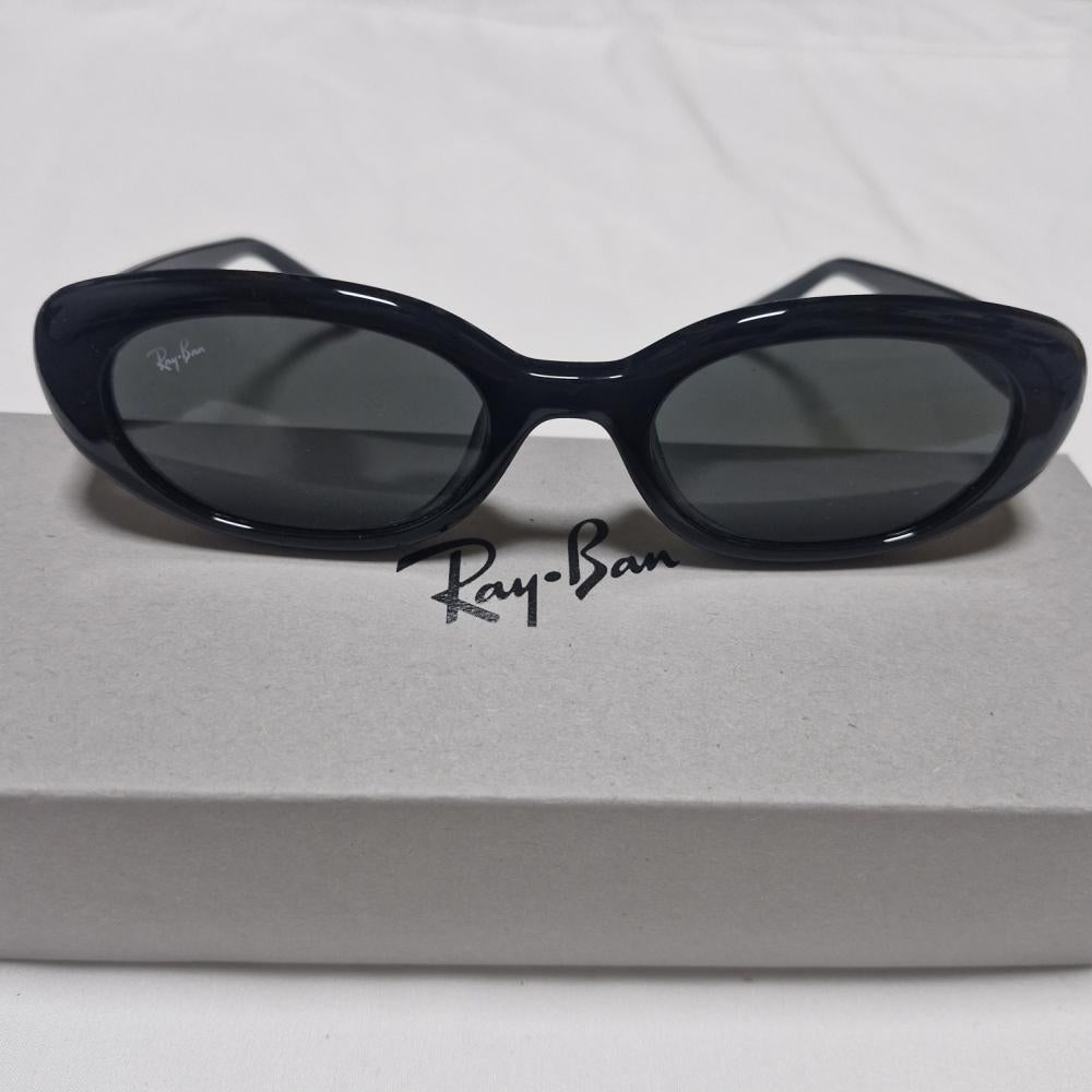 Ray Ban Black Frame Dark Gray Lens Oval Sunglasses Low Bridge Fit