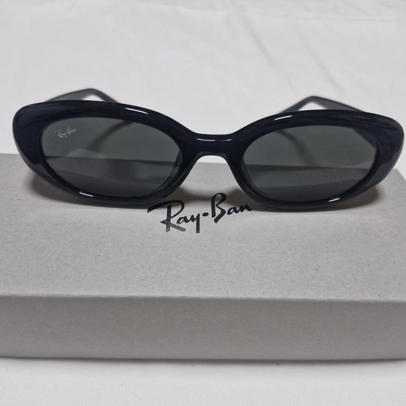 Ray Ban Black Frame Dark Gray Lens Oval Sunglasses Low Bridge Fit