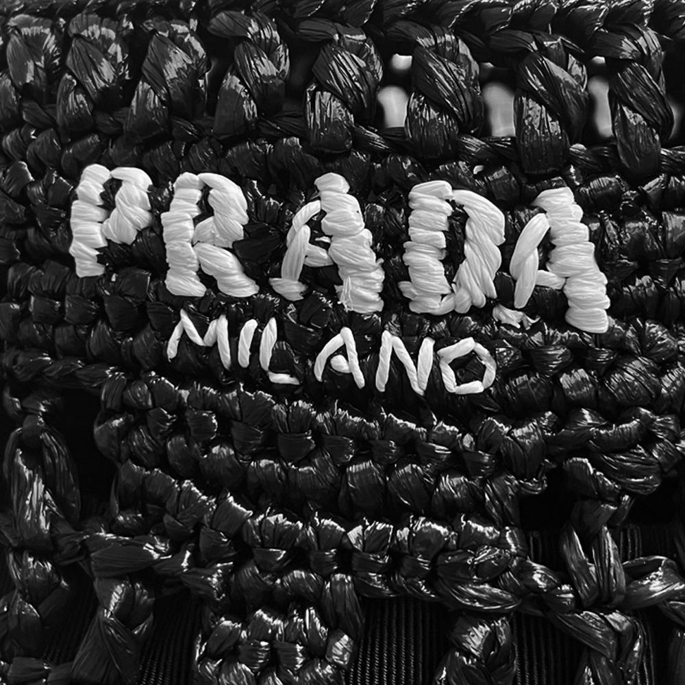 PRADA Black Raffia Logo Embroidered Bucket Hat 2HC137 2A2T F0002