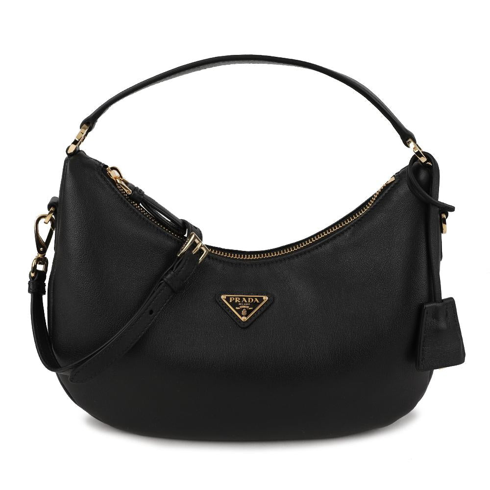 PRADA Triangle Logo Leather Hobo Shoulder Bag Black 1BC272 2CYS F0002