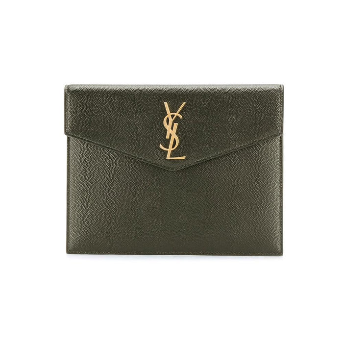 Saint Laurent Gold-Tone Envelope Leather Clutch Bag