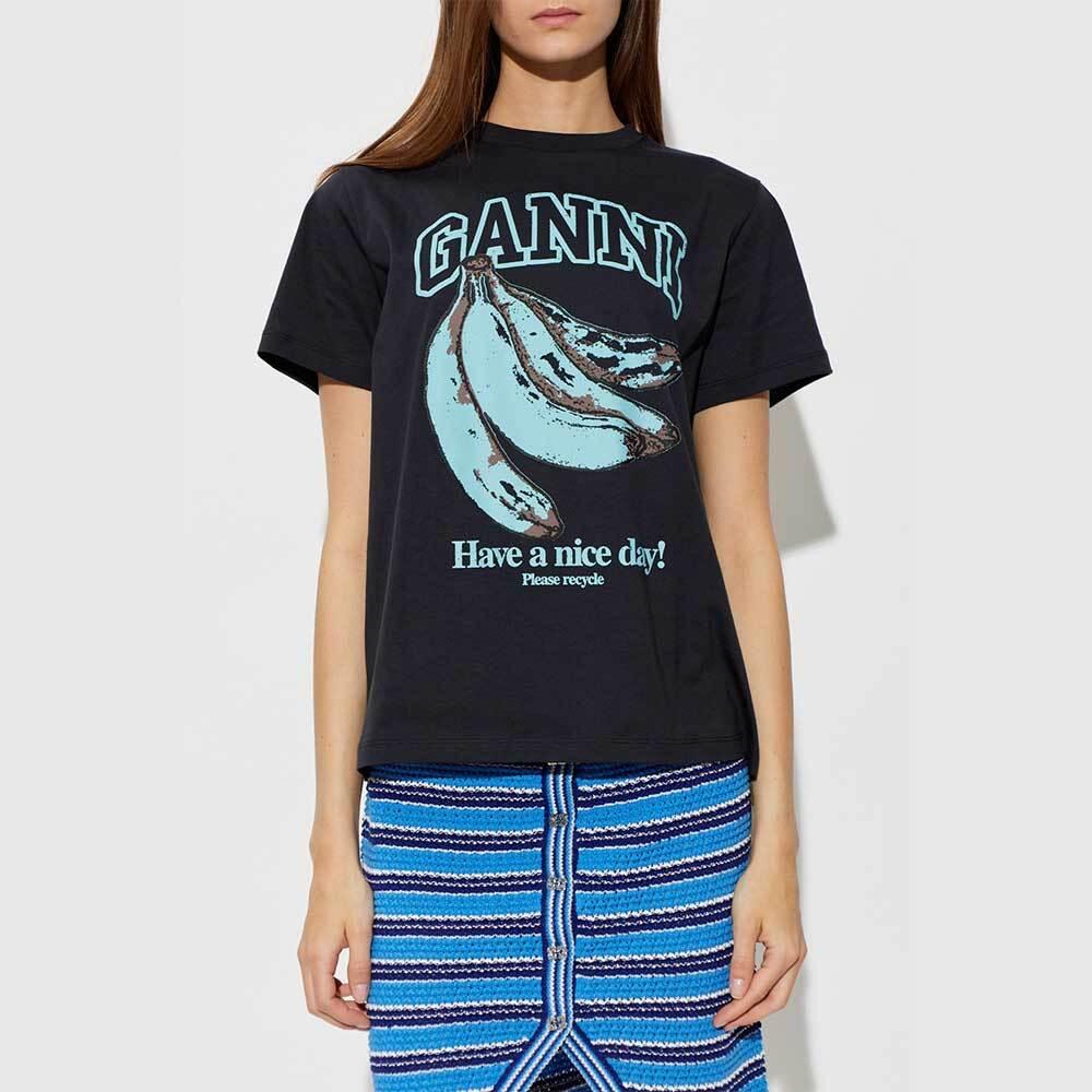 GANNI Basic Cotton Short Sleeve T-Shirt Women Beige