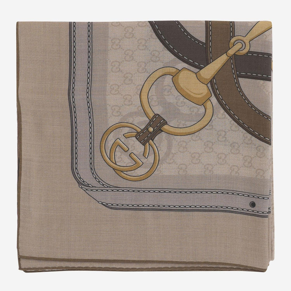 GUCCI Wool Silk Logo Print Scarf Gray