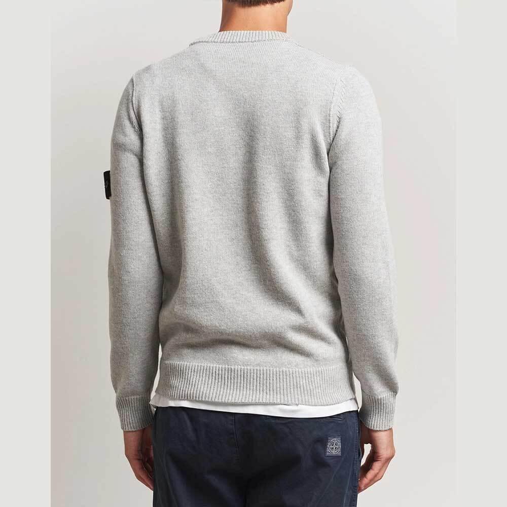 STONE ISLAND Melange Grey Lambswool Crewneck Sweater Men 5100072