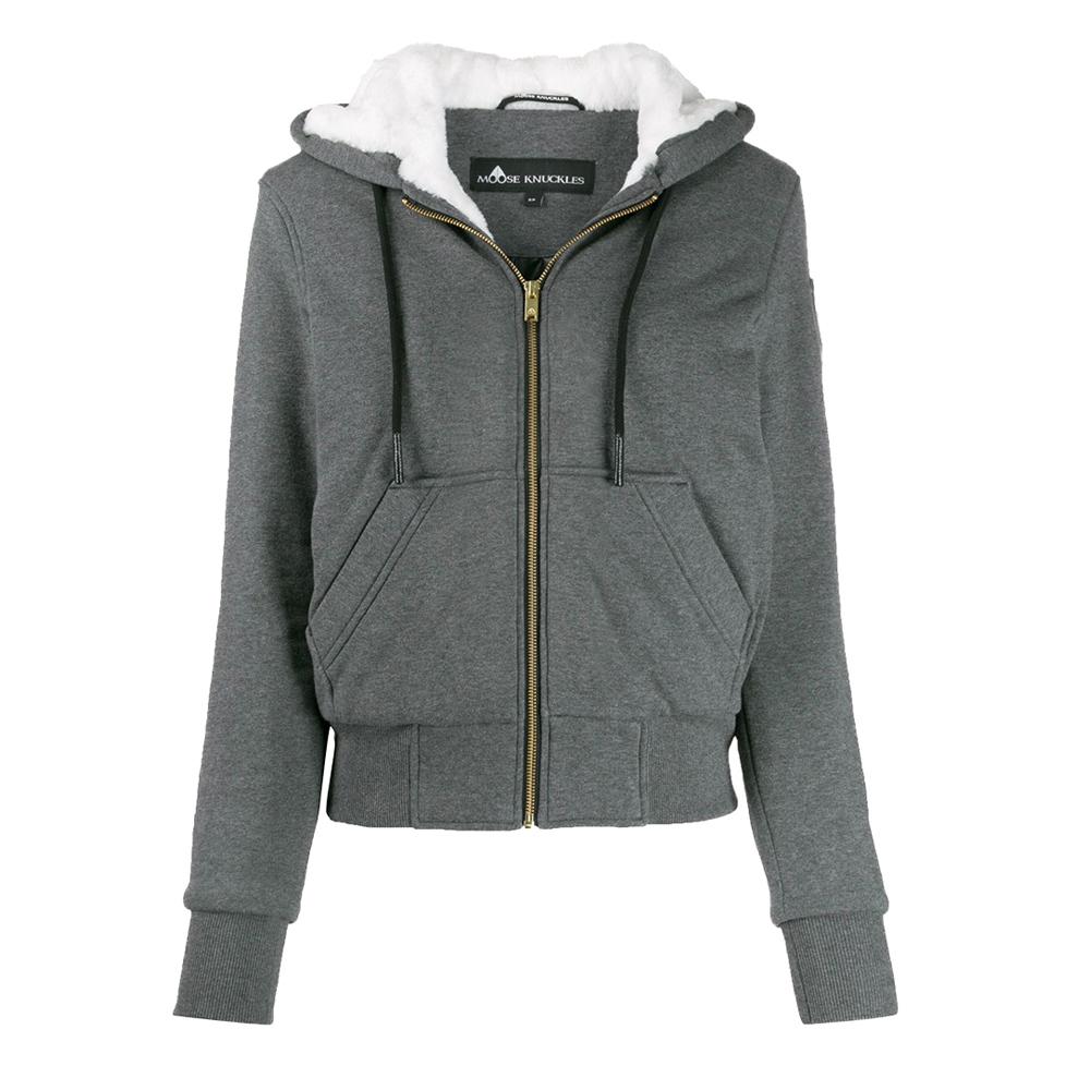 Moose Knuckles Gray Bunny Hooded Zip-Up Jacket for Women
