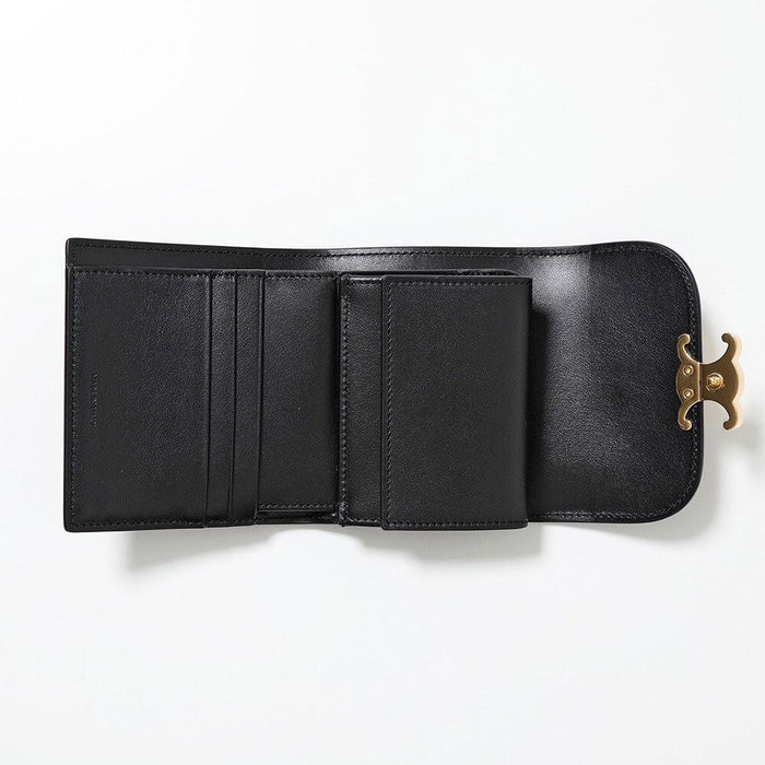 CELINE Triomphe Small Women’s Bifold Wallet Black Leather