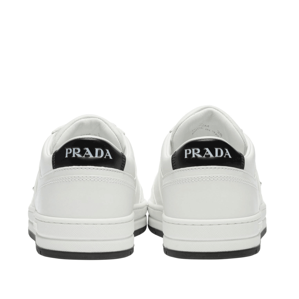 PRADA Downtown Silver-Tone Women’s White Low-Top Sneakers 1E792M