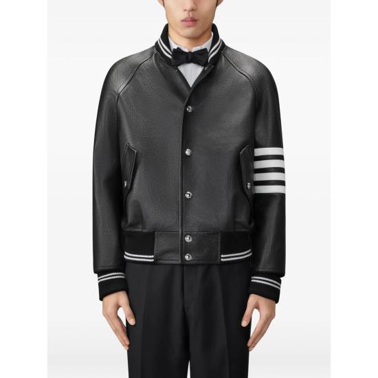 THOM BROWNE Black Leather Jacket