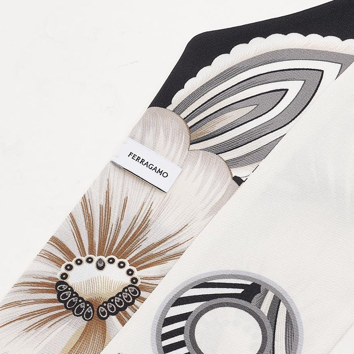 Ferragamo Brezza Print Silk Twilly Scarf Ivory Black Women