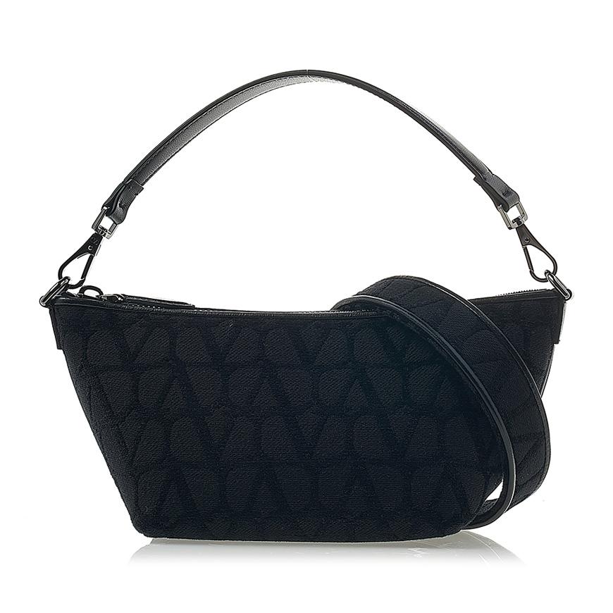 VALENTINO Garavani Iconography Black Leather Shoulder Bag