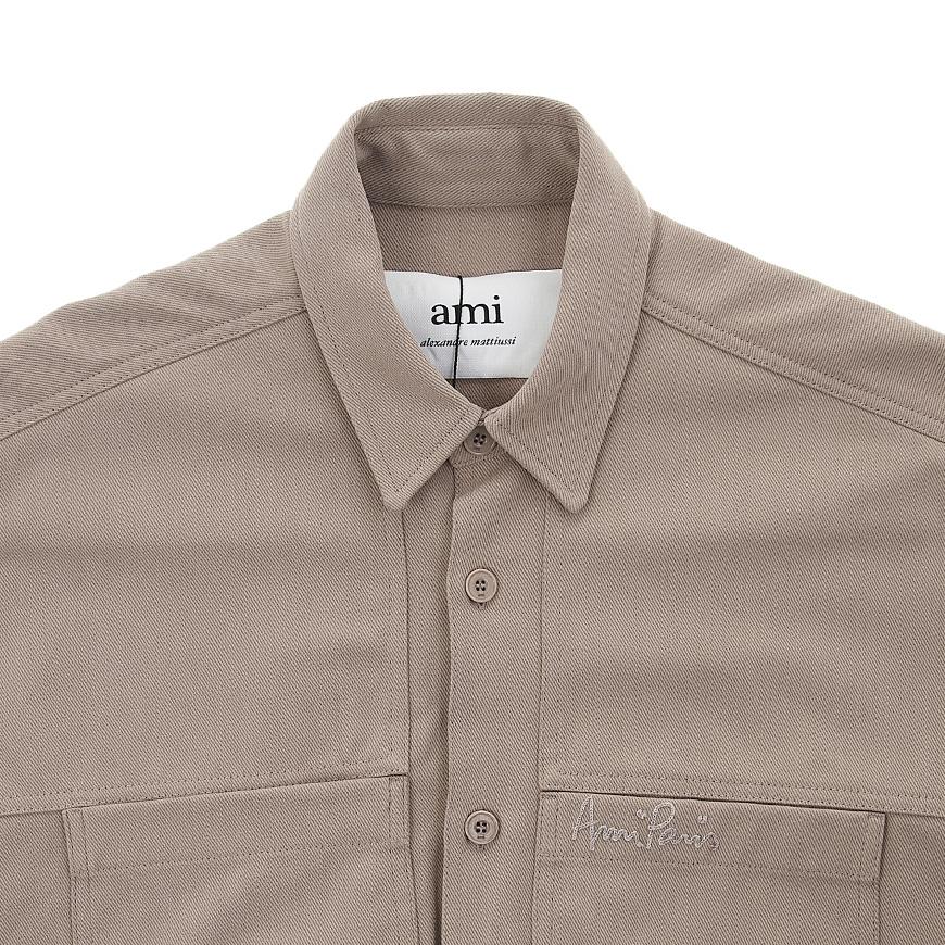 AMI Men's Oversized Shirt with Embroidered Logo Long Sleeve