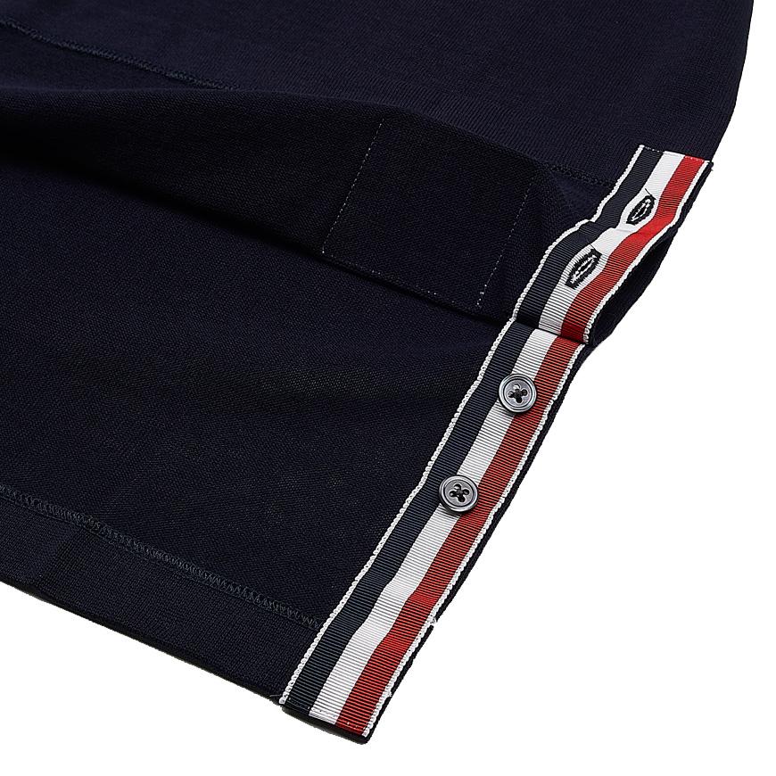 THOM BROWNE Lightweight Short Sleeve Polo T-Shirt Navy Cotton