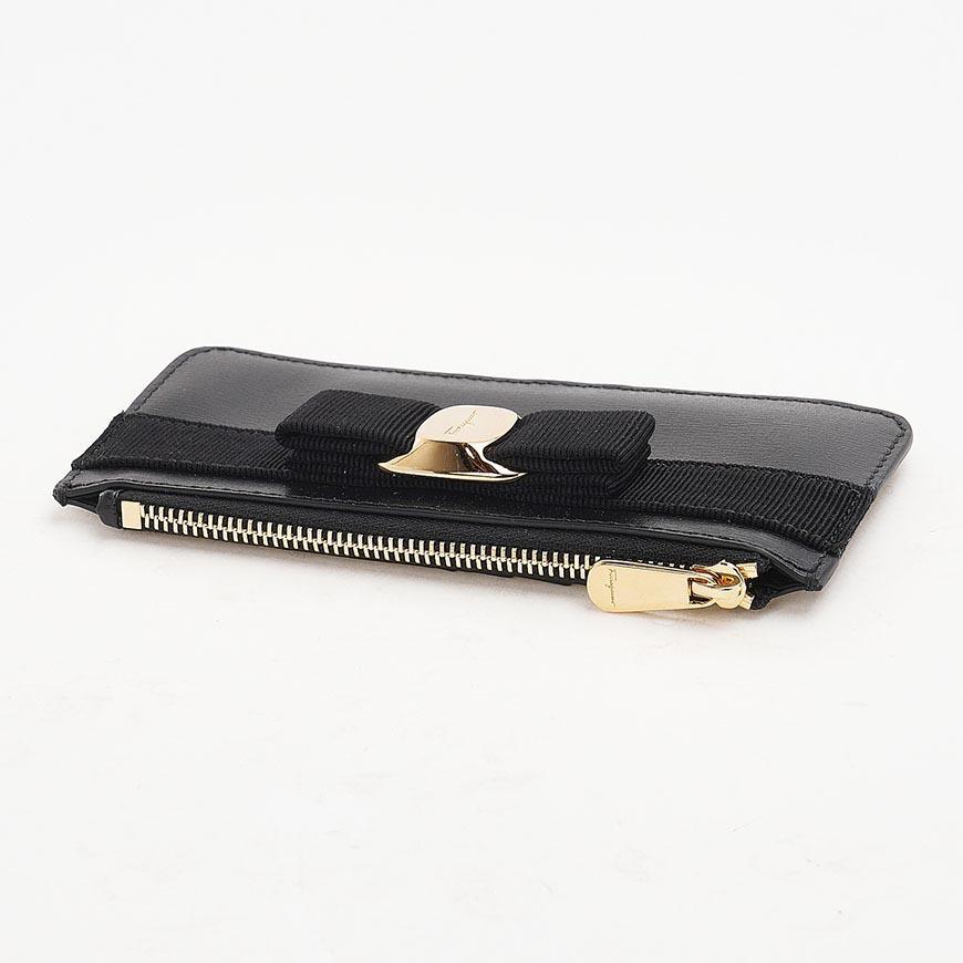 Ferragamo Vara Bow Leather Card Holder Black Women