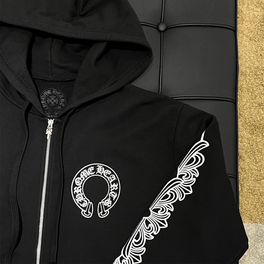 Chrome Hearts Horseshoe Floral Fleece Zip-Up Hoodie Black