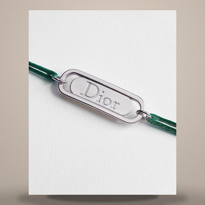 DIOR Deep Green Cord Bracelet Silver-Finish Brass B3371HOMMT D017