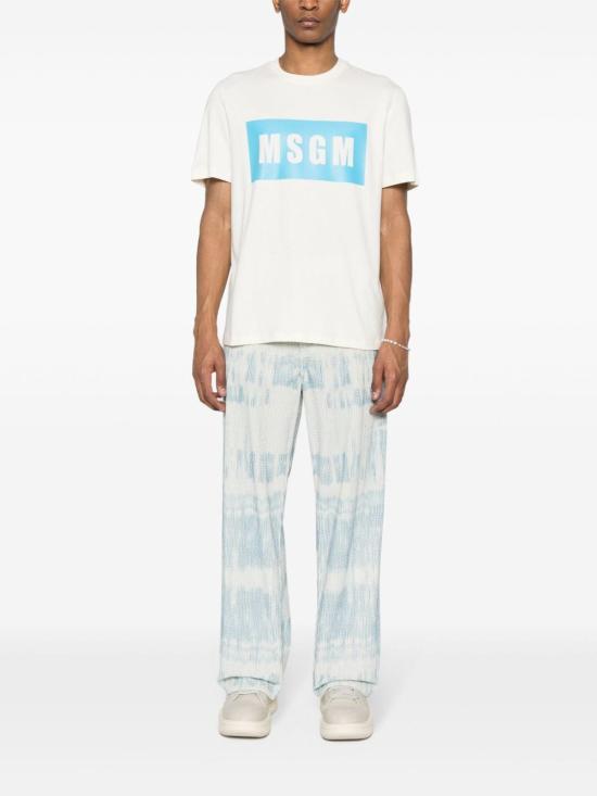 MSGM Ivory Short Sleeve T-Shirt for Men 3640 MM5202 4700202