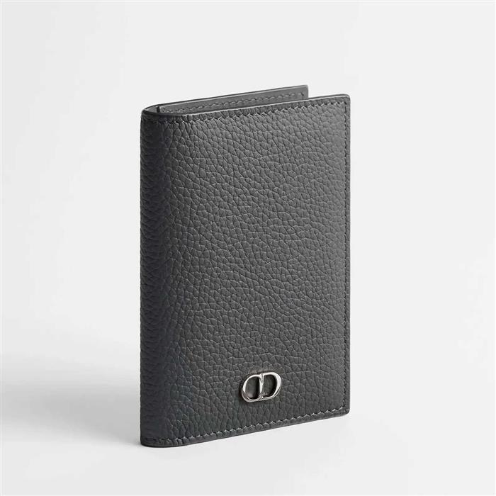DIOR CD Icon Vertical Bifold Card Holder Wallet Black Leather