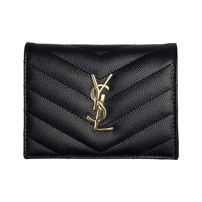 Saint Laurent Gold-Tone Cassandre Matelassé Leather Card Holder