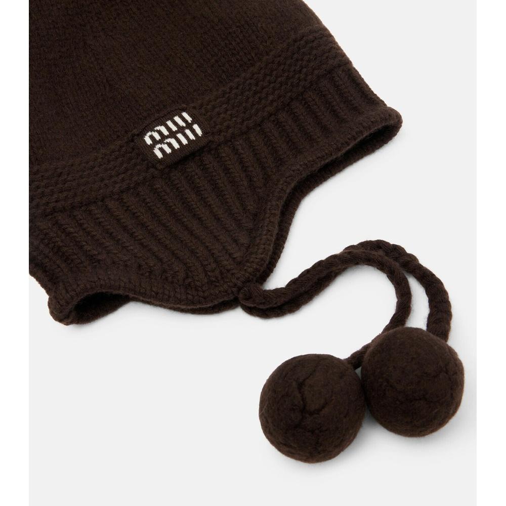 Miu Miu Logo Cashmere Beanie Hat Black