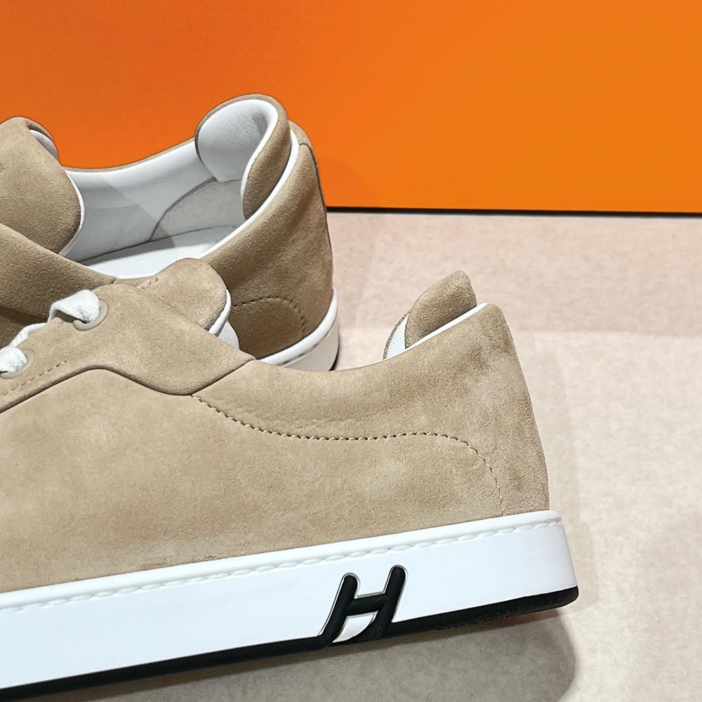 HERMES Women’s Kid Suede Goat Leather Beige Low-Top Sneakers